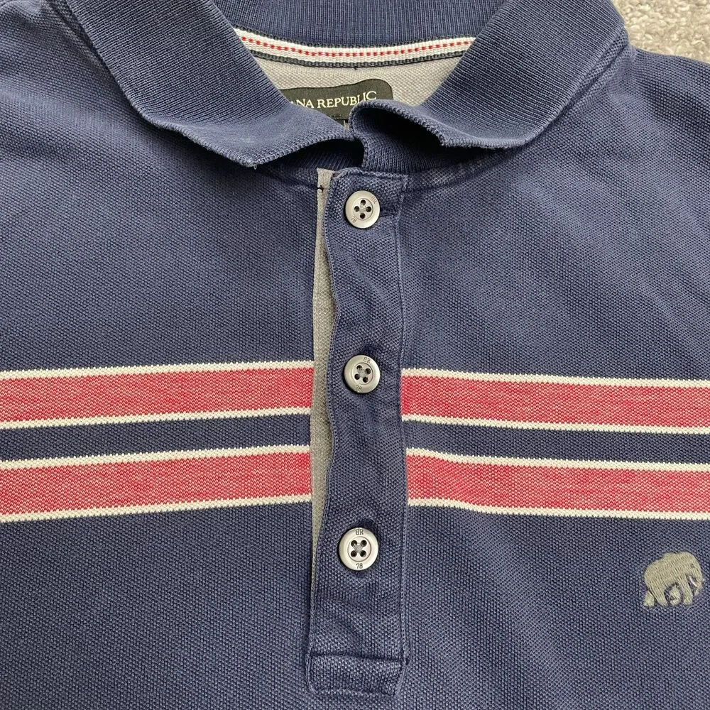 Banana Republic Striped Chest Polo Shirt Mens XL Blue Short Sleeve Casual Preppy